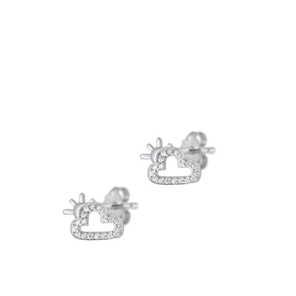 Sterling Silver Classic Sun & Cloud Clear CZ Unique Fashion Earrings 925 New