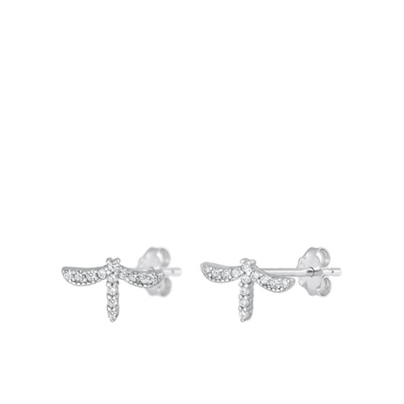 Sterling Silver Beautiful Unique Clear CZ Dragonfly Fashion Earrings 925 New