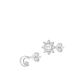 Sterling Silver Classic Cute Sun & Moon Clear CZ Unique Fashion Earrings 925 New