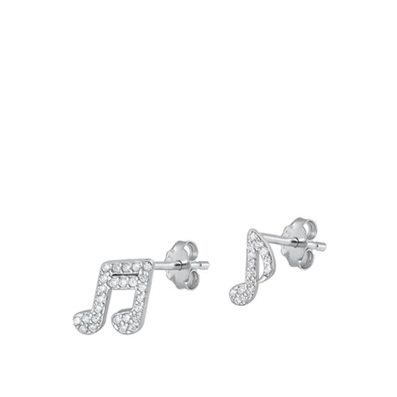 Sterling Silver Polished Clear CZ Music Notes Quaver & Beam Earrings 925 New