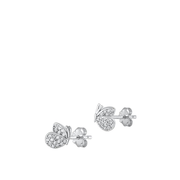 Sterling Silver Beautiful Clear CZ Butterfly High Polished Earrings 925 New