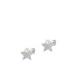 Sterling Silver Beautiful Clear CZ Freshwater Pearl Star Earrings .925 New