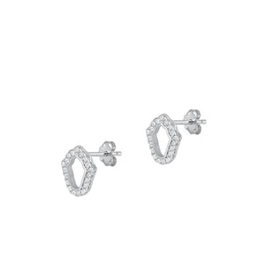 Sterling Silver Classic Clear CZ Hamsa Stud High Polished Earrings .925 New