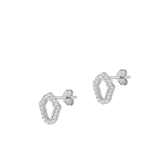 Sterling Silver Classic Clear CZ Hamsa Stud High Polished Earrings .925 New