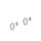 Sterling Silver Classic Clear CZ Hamsa Stud High Polished Earrings .925 New