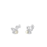 Sterling Silver Beautiful Mother of Pearl Clear CZ Swan Stud Earrings .925 New