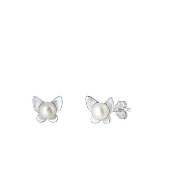 Sterling Silver Unique Freshwater Pearl Butterfly High Polished Earrings 925 New