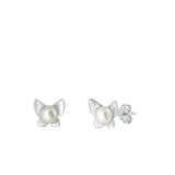 Sterling Silver Unique Freshwater Pearl Butterfly High Polished Earrings 925 New