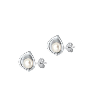 Sterling Silver Cute Mother of Pearl Stud High Polished Earrings .925 New