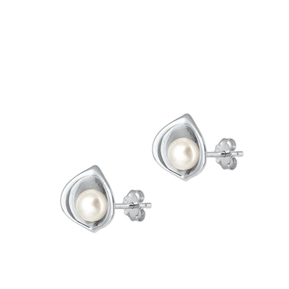 Sterling Silver Cute Mother of Pearl Stud High Polished Earrings .925 New