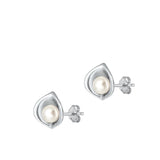 Sterling Silver Cute Mother of Pearl Stud High Polished Earrings .925 New