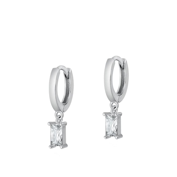 Sterling Silver High Polished Clear CZ Cute Fashion Hoop Earrings 925 New