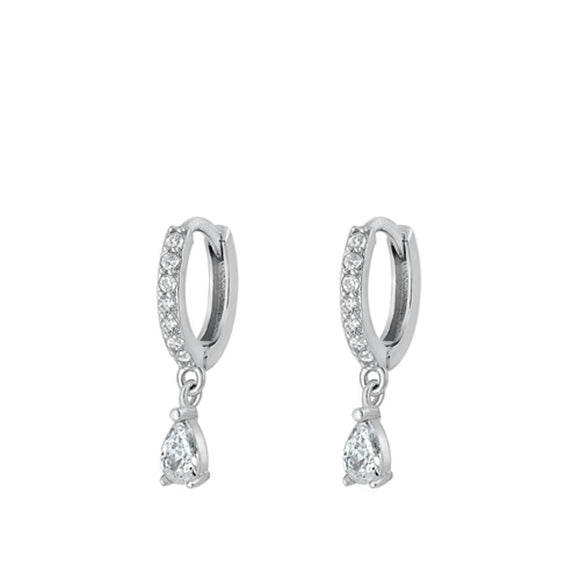 Sterling Silver High Polished Clear CZ Finished Hoop Earrings 925 New
