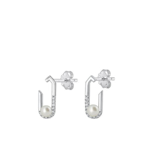 Sterling Silver Polished Freshwater Pearl Clear CZ Elegant Earrings 925 New