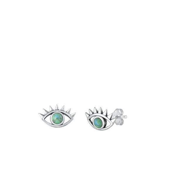 Sterling Silver Turquoise Evil Eye Stud Good Fortune Earrings .925 New
