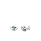 Sterling Silver Turquoise Evil Eye Stud Good Fortune Earrings .925 New