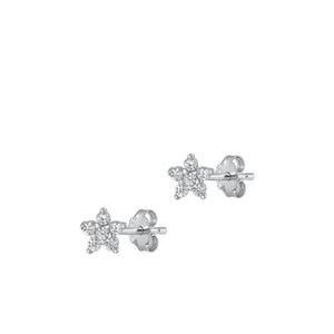 Sterling Silver Clear CZ Flower Star Stud Fashion Earrings .925 New