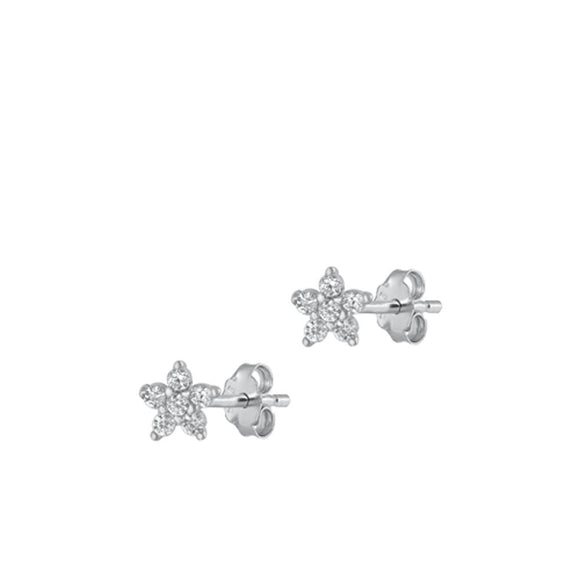 Sterling Silver Clear CZ Flower Star Stud Fashion Earrings .925 New