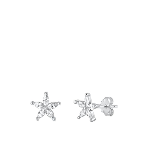 Sterling Silver Beautiful Sparkling Clear CZ Flower Stud Earrings .925 New