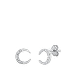 Sterling Silver Clear CZ Crescent Moon Stud High Polished Earrings .925 New