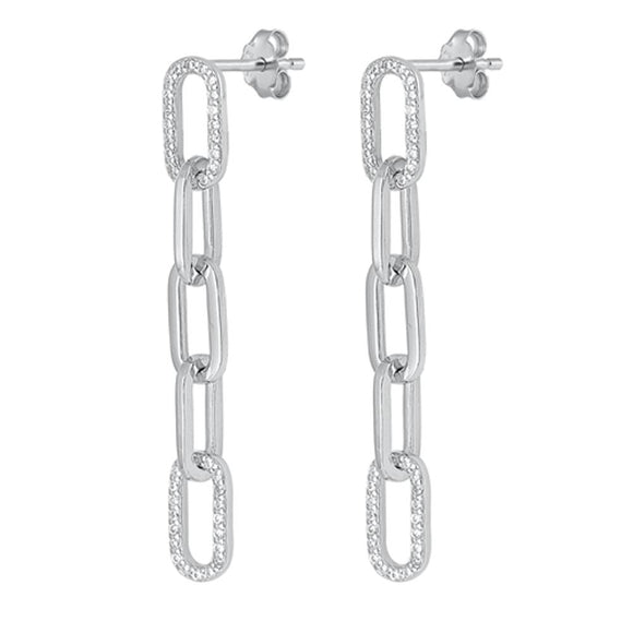 Sterling Silver Cute Clear CZ Paperclip High Polished Earrings .925 New