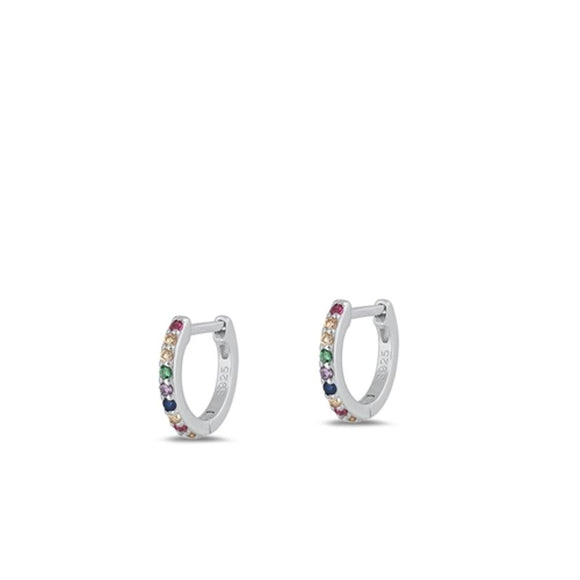 Sterling Silver Fashion Multicolor CZ Hoop Earrings 925 New High Polished