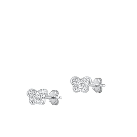 Sterling Silver Cute Clear CZ Butterfly High Polished Stud Earrings .925 New