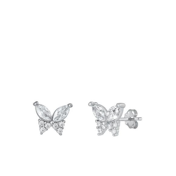 Sterling Silver Wholesale Clear CZ Butterfly Earrings 925 New High Polished