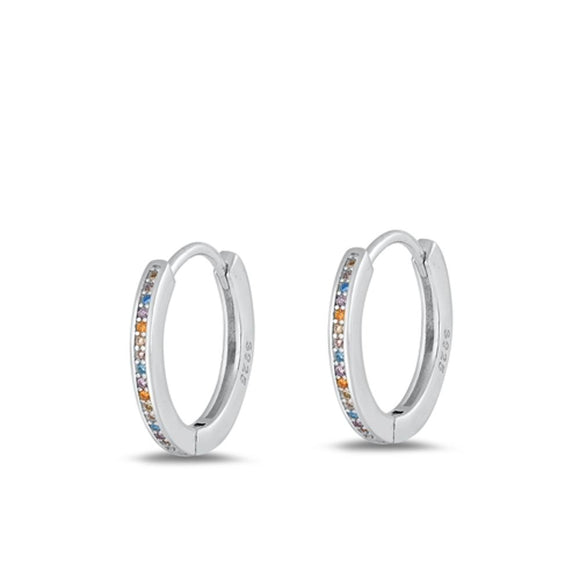 Sterling Silver Beautiful Multicolor CZ Hoop Earrings 925 New High Polished