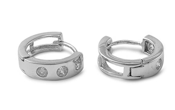 Sterling Silver High Polish Hoop Studded Huggie Cuff Classic Earrings Clear CZ