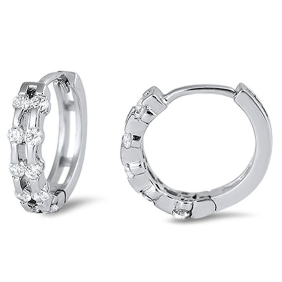 Huggie Hoop Earrings Clear Simulated CZ .925 Sterling Silver