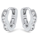 Flower Shape Hoop Cute Scalloped Huggie Studded Clear Simulated CZ .925 Sterling Silver Huggie Hoop Earrings