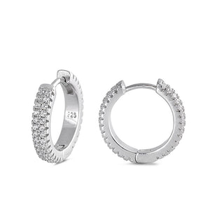 Simple Studded Hoop Classic Clear Simulated CZ .925 Sterling Silver Huggie Huggie Hoop Earrings