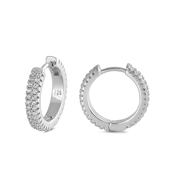 Simple Studded Hoop Classic Clear Simulated CZ .925 Sterling Silver Huggie Huggie Hoop Earrings