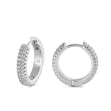 Simple Studded Hoop Classic Clear Simulated CZ .925 Sterling Silver Huggie Huggie Hoop Earrings