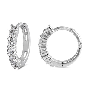 Studded Burst Huggie Hoop Sparkly Clear Simulated CZ .925 Sterling Silver Huggie Hoop Earrings
