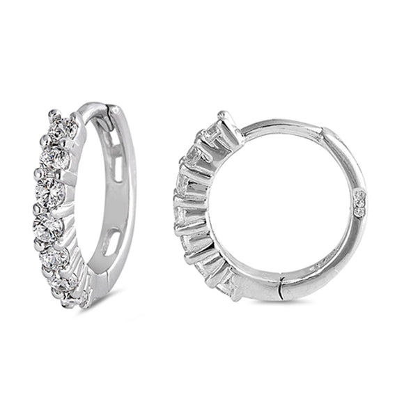 Studded Burst Huggie Hoop Sparkly Clear Simulated CZ .925 Sterling Silver Huggie Hoop Earrings