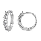 Studded Burst Huggie Hoop Sparkly Clear Simulated CZ .925 Sterling Silver Huggie Hoop Earrings