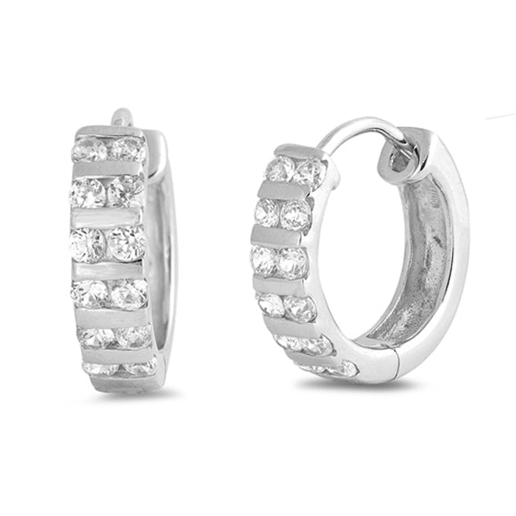 Sterling Silver Elegant Hoop Studded Cluster Romantic Modern Earrings Clear CZ