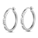 Sterling Silver Simple Hoop Studded Modern Classic Lever Back Earrings Clear CZ