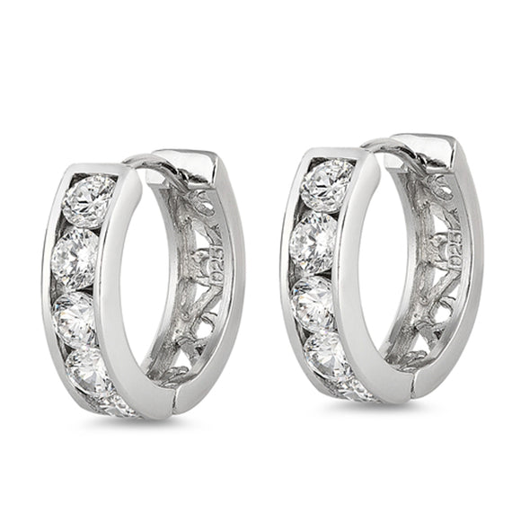 Sterling Silver Elegant Hoop Classic Traditional Romantic Earrings Clear CZ 925
