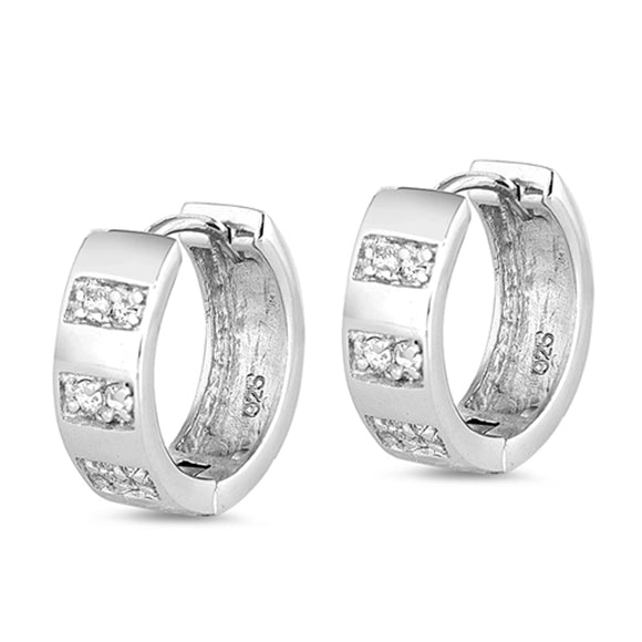 Sterling Silver Simple Hoop Elegant Geometric Modern Stripe Earrings Clear CZ