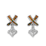 X Hanging Earrings Clear Simulated CZ Mystic Simulated Opal .925 Sterling Silver