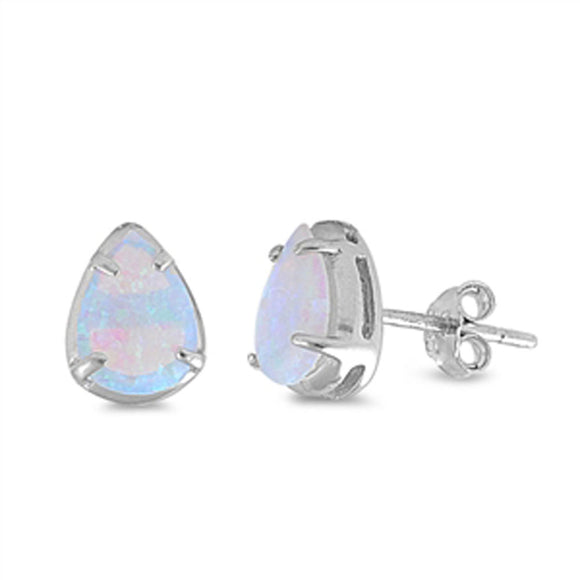 Teardrop Earrings White Simulated Opal .925 Sterling Silver