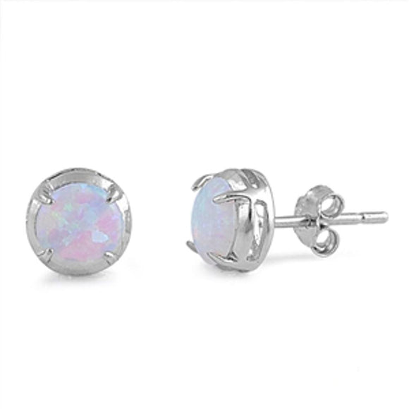 Sterling Silver Beautiful Round White Opal Stud Earrings High Polished 925 New
