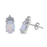 Oval Earrings White Simulated Opal Clear Simulated CZ .925 Sterling Silver