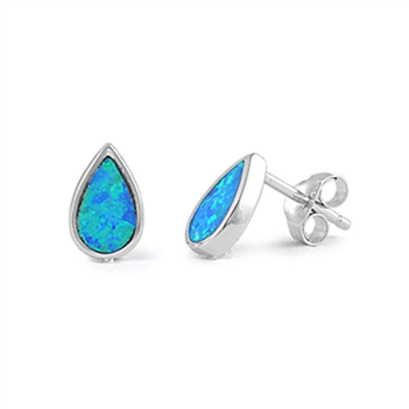 Teardrop Earrings Blue Simulated Opal .925 Sterling Silver