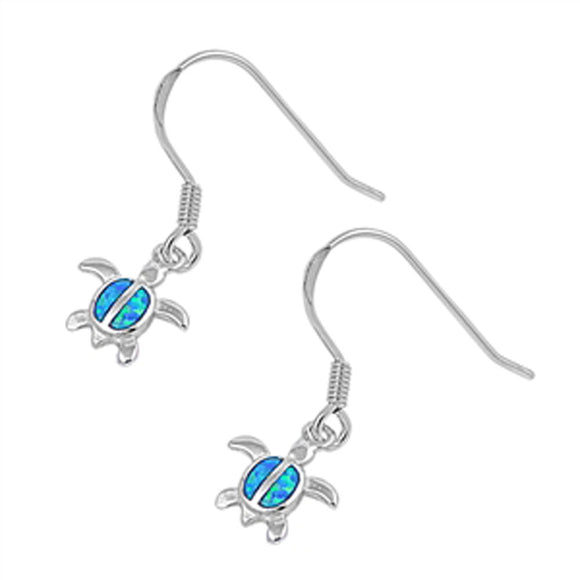 Turtle Hanging Earrings Blue Simulated Opal .925 Sterling Silver