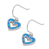 Heart Hanging Earrings Blue Simulated Opal .925 Sterling Silver