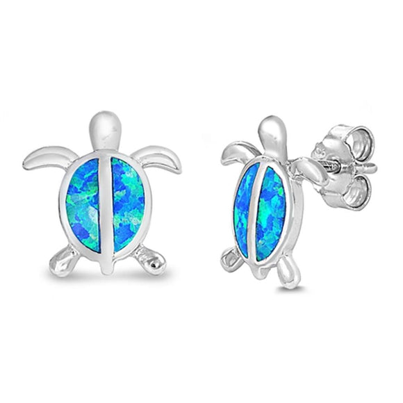 Turtle Earrings Blue Simulated Opal .925 Sterling Silver